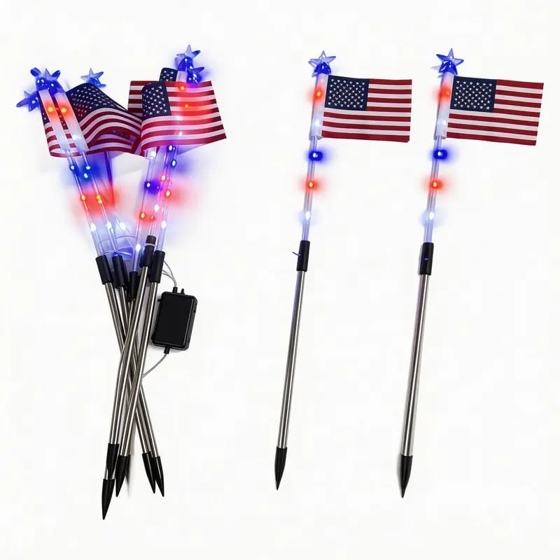 🔥Last Day: 49% OFF🔥8 Solar American Flag Pathway Lights – Red, White & Blue Yard Glow for 250th Independence Celebration 🇺🇸✨