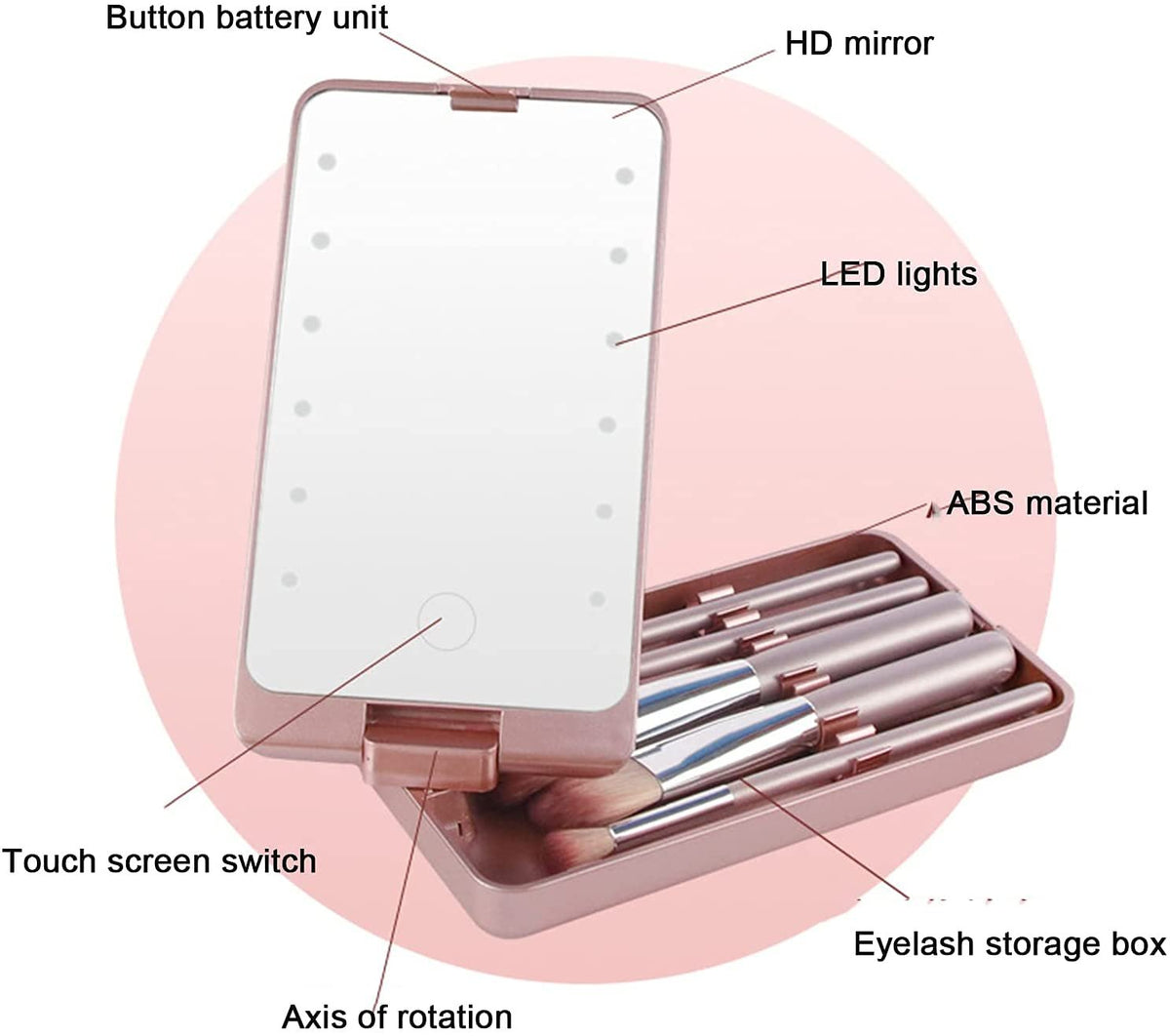 💖Hot Sale 50% OFF💖Travel Makeup Brush Set with LED light