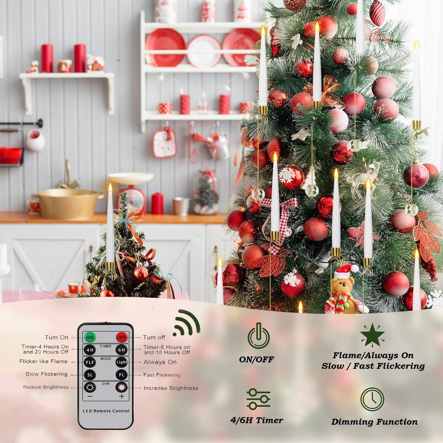 🎄Christmas Tree Led Candles with Clear Crystal Ball Hook