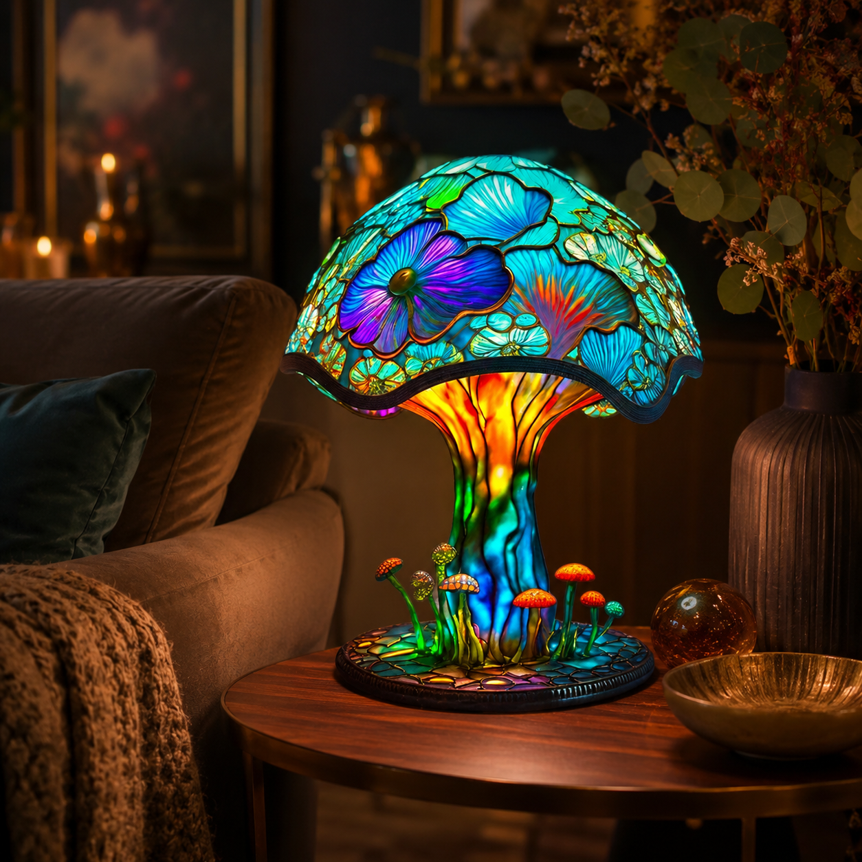 🔥70% OFF 🍄Whimsical Garden Mushroom Lamp – Iridescent Tiffany Style Fantasy Lighting