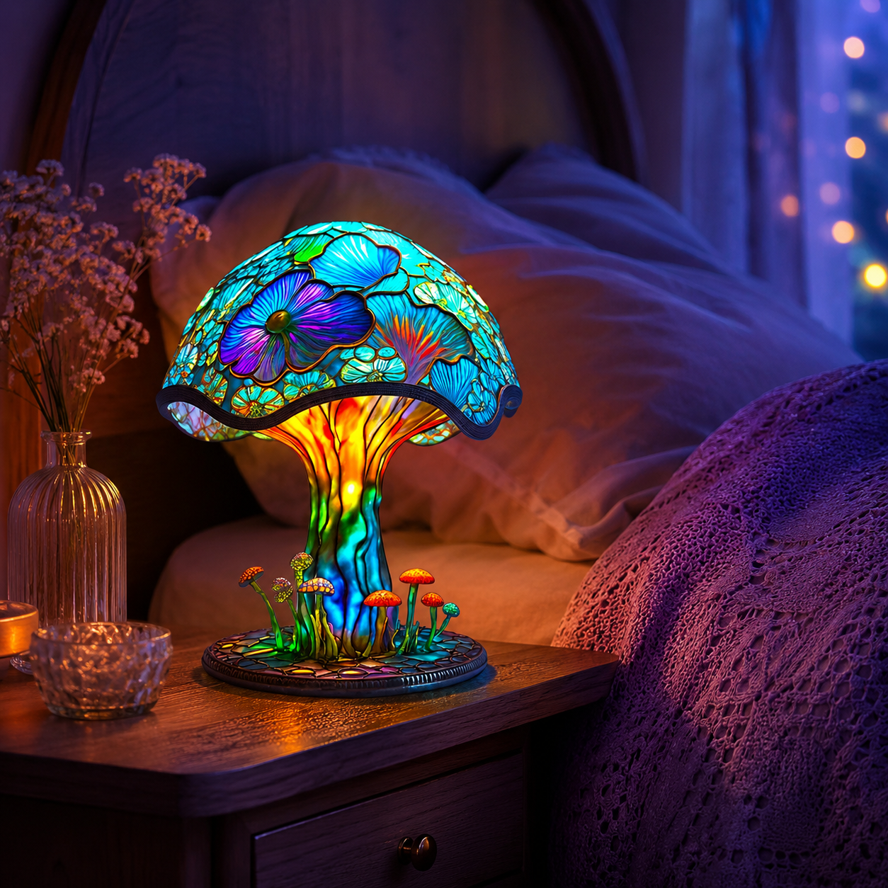 🔥70% OFF 🍄Whimsical Garden Mushroom Lamp – Iridescent Tiffany Style Fantasy Lighting