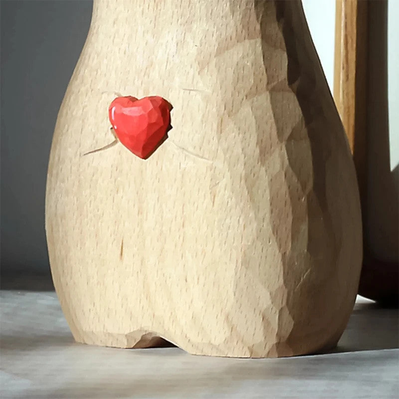 Handmade Wooden Creative Love Cat Vase