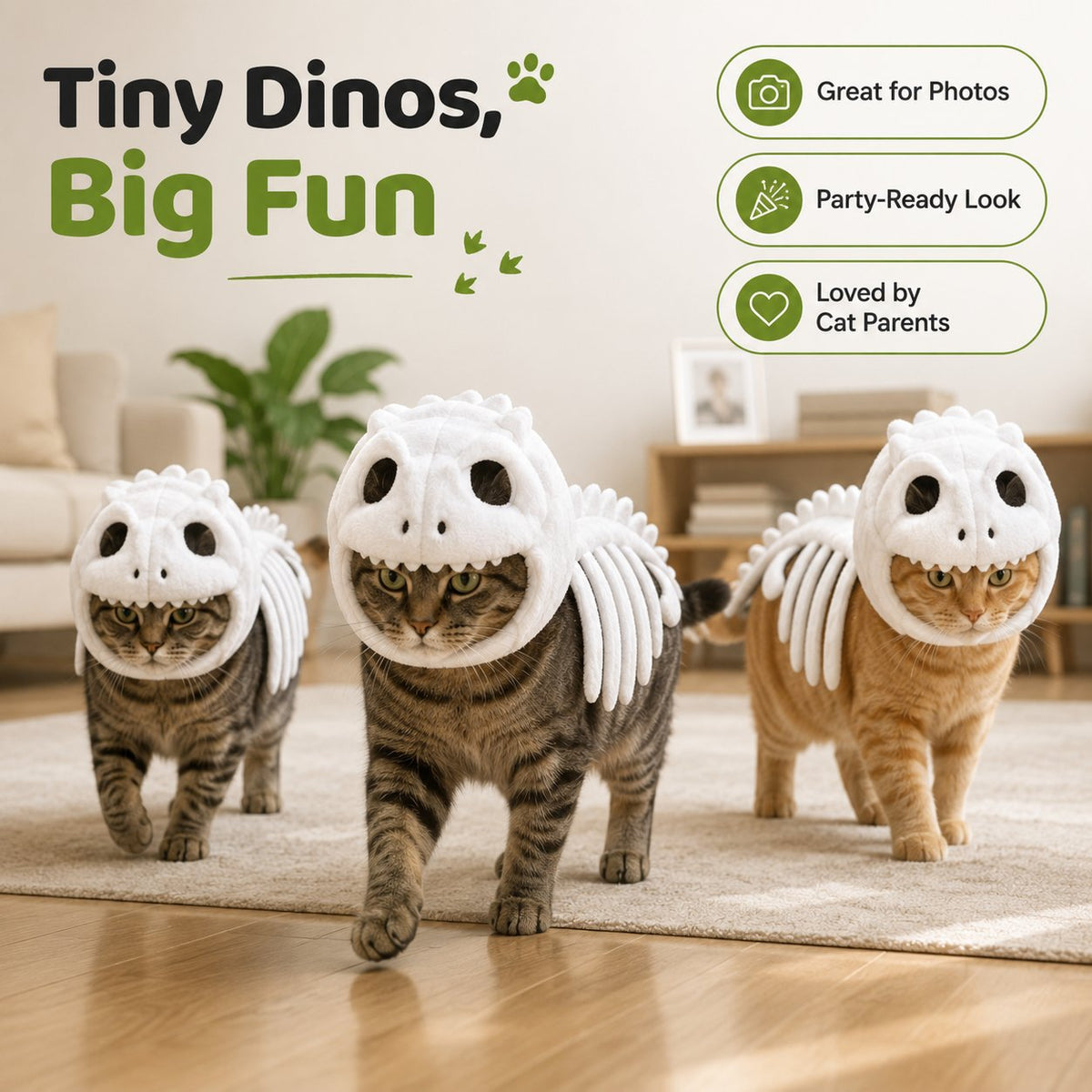 Glow-in-the-Dark Dinosaur Skeleton Cat Costume — Let Your Kitty Roar at Night!