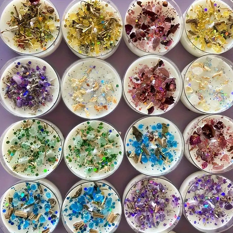 6 Piece Scented Candle Gift Set with Crystals and Dried Flowers - Colourful Sequin Embellishments, 6 Unique Fragrances to Create a Romantic Ambience - Perfect for Valentine's Day and Home Decoration, Valentine's Day Home Decorations