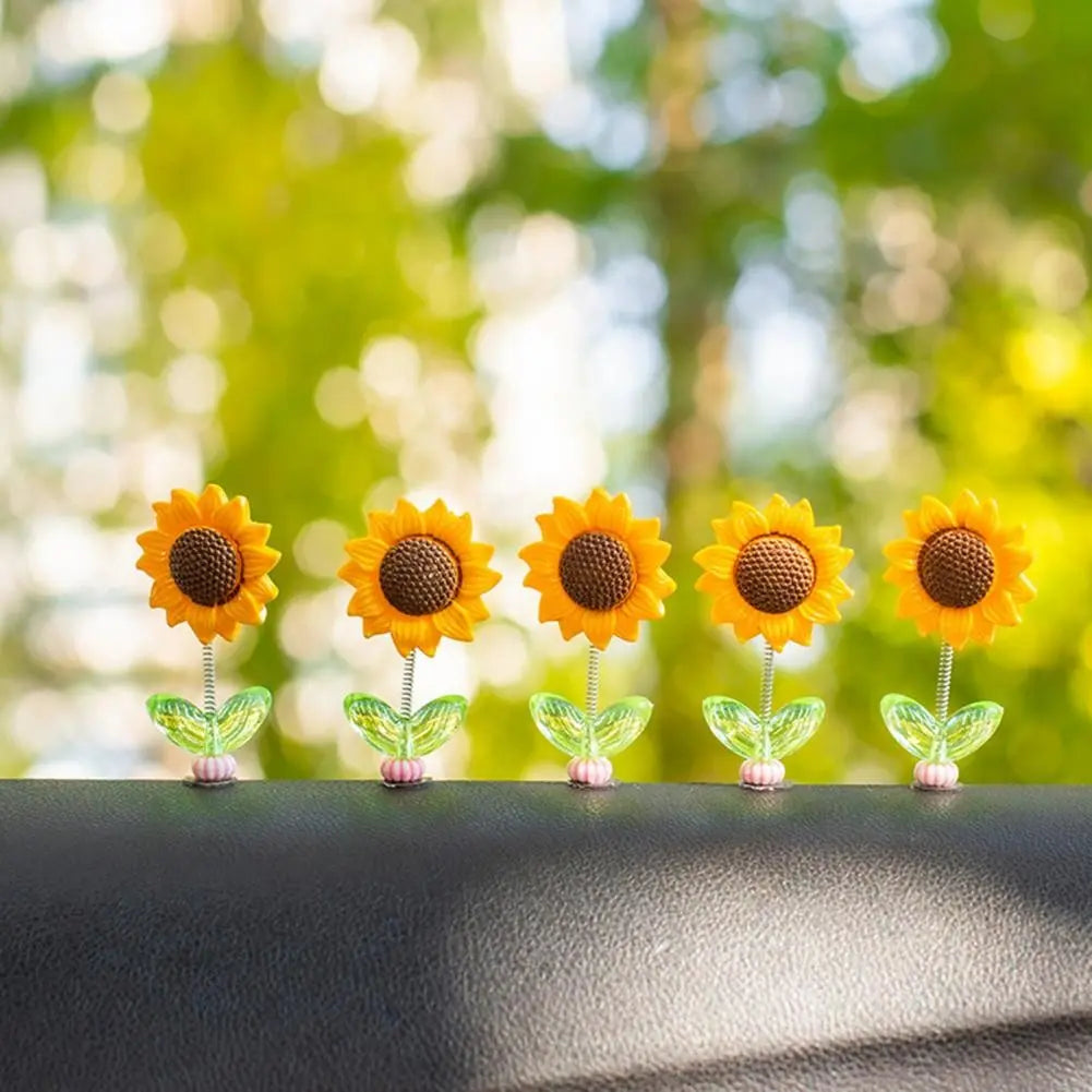 Sunflower Car Dashboard Decoration - Yellow Plastic Bobblehead