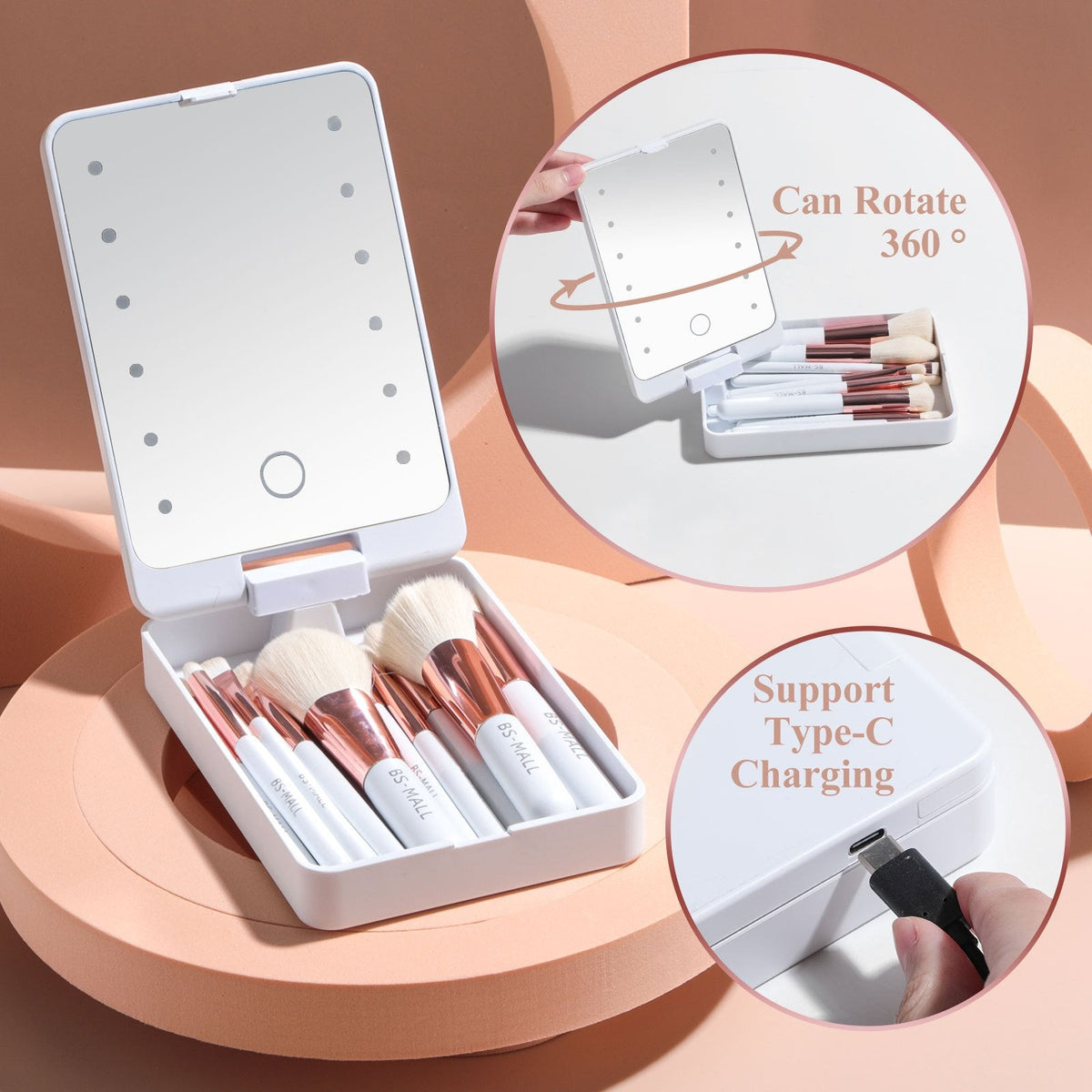 💖Hot Sale 50% OFF💖Travel Makeup Brush Set with LED light