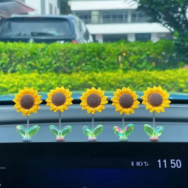 Sunflower Car Dashboard Decoration - Yellow Plastic Bobblehead