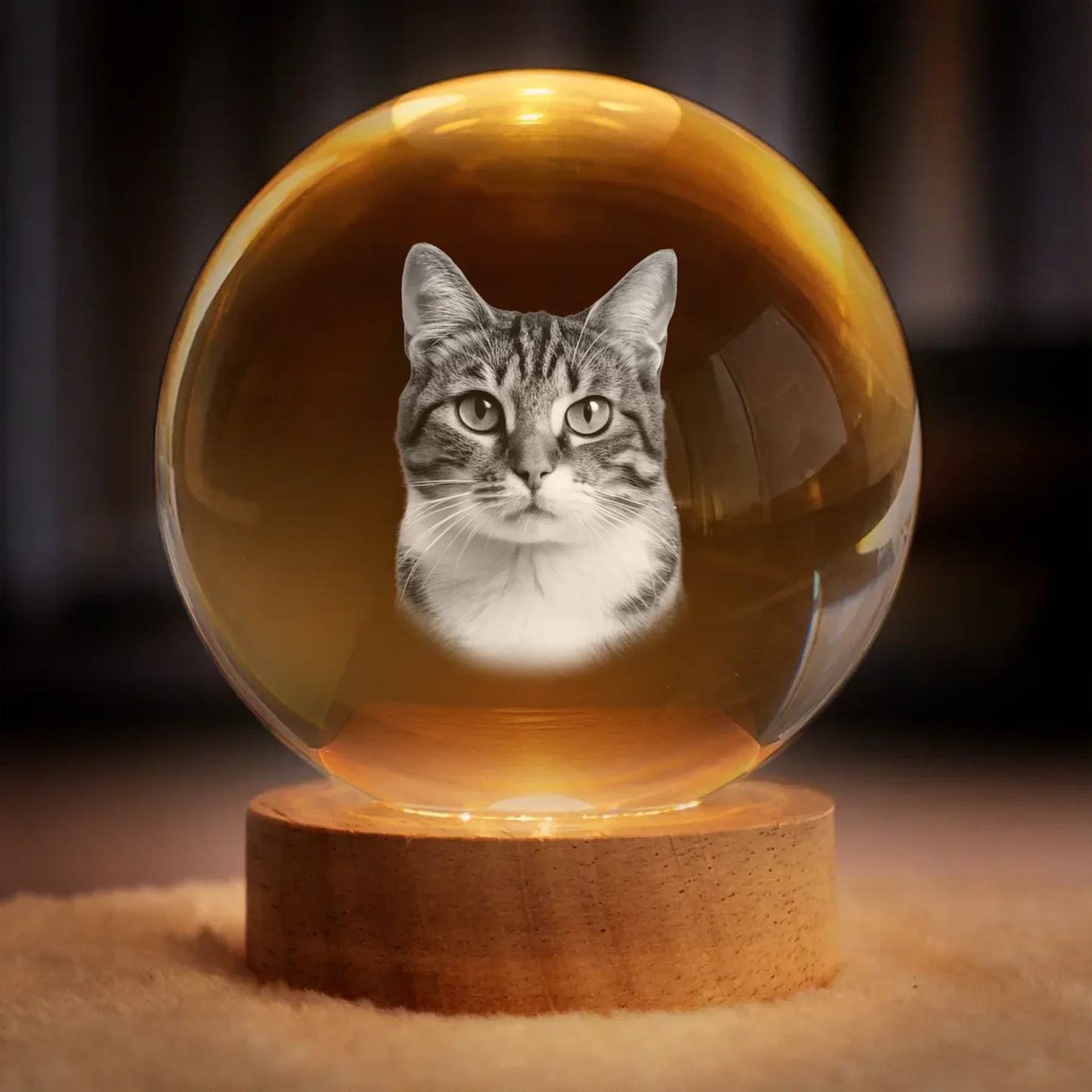 Custom Photo Crystal Globe Lamp - Personalized Pet Memorial Sympathy Gifts For Dogs, Cats - Memories Glow Eternal