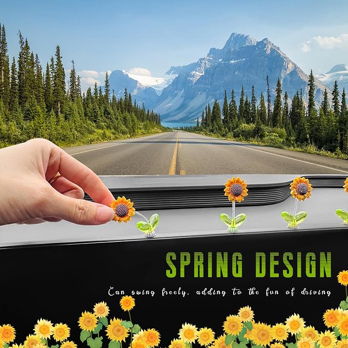 Sunflower Car Dashboard Decorations, Cute Dancing Sun Flowers Decor Creative Rocking Ornaments