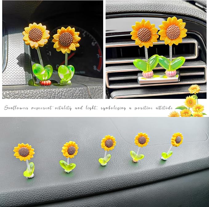 Sunflower Car Dashboard Decorations, Cute Dancing Sun Flowers Decor Creative Rocking Ornaments