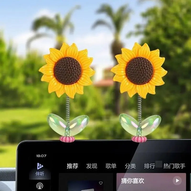 Sunflower Car Dashboard Decoration - Yellow Plastic Bobblehead
