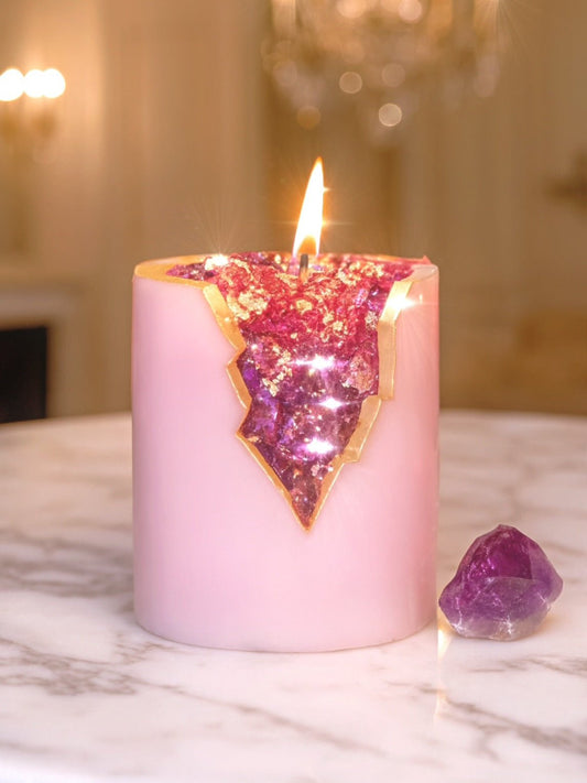 18K Gold Amethyst Crystal Candle – Peace & Clarity