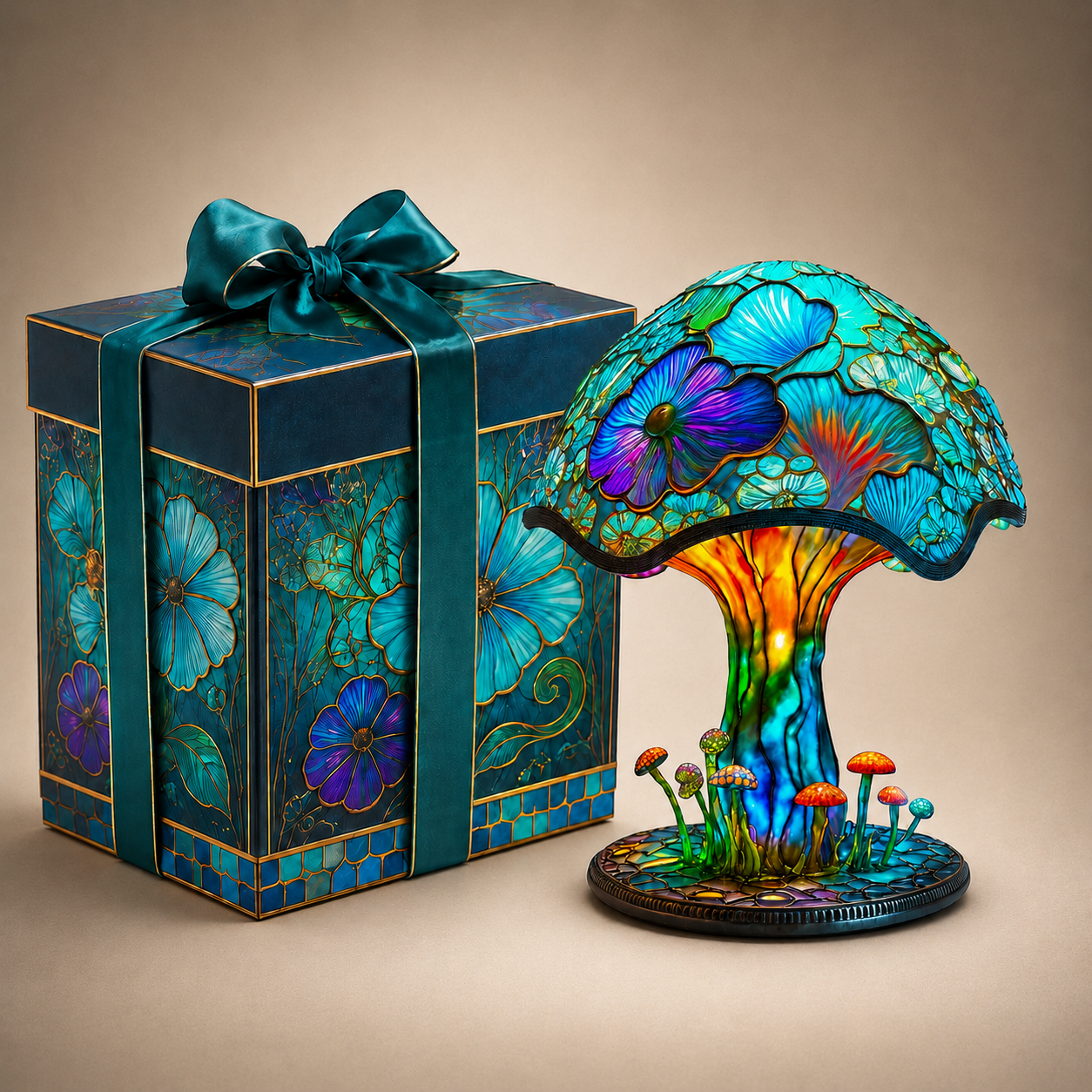 🔥70% OFF 🍄Whimsical Garden Mushroom Lamp – Iridescent Tiffany Style Fantasy Lighting