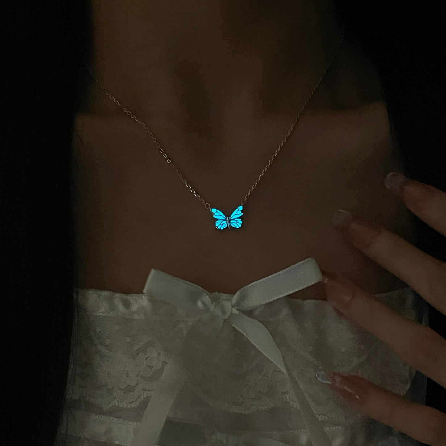 Luminous Dream Blue Butterfly Necklace