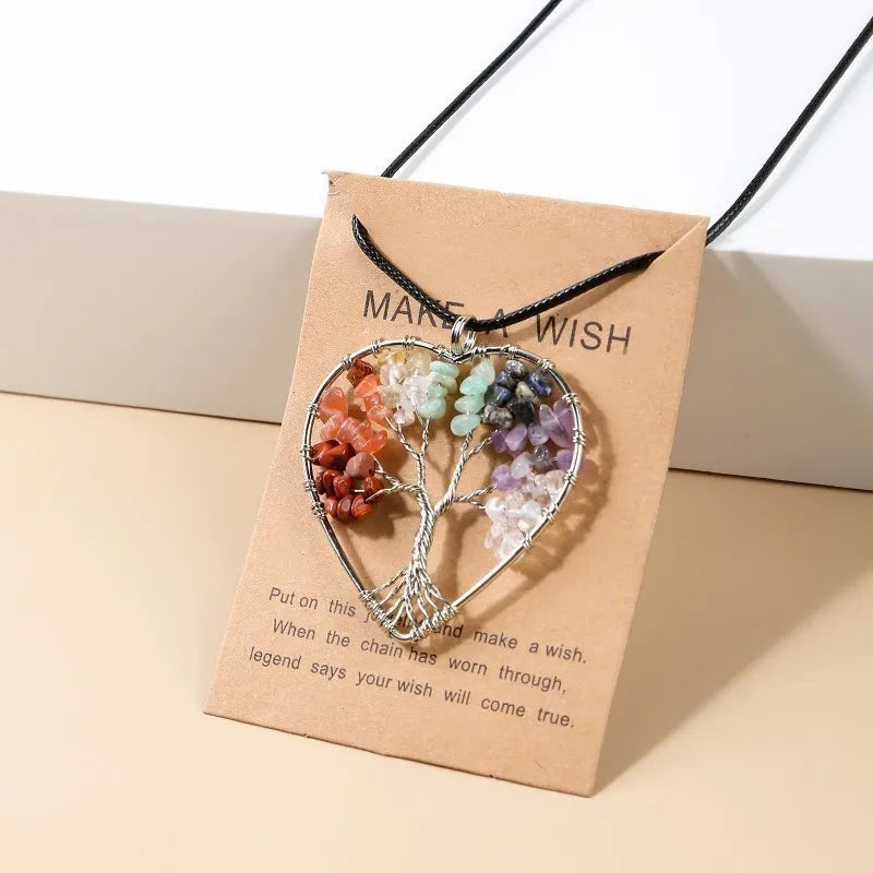 Change Better 7 Chakras Tree Of Life Pendant Necklace Gold Color Wisdom Natural Crystal Chip Beads Reiki Healing Jewelry Gift