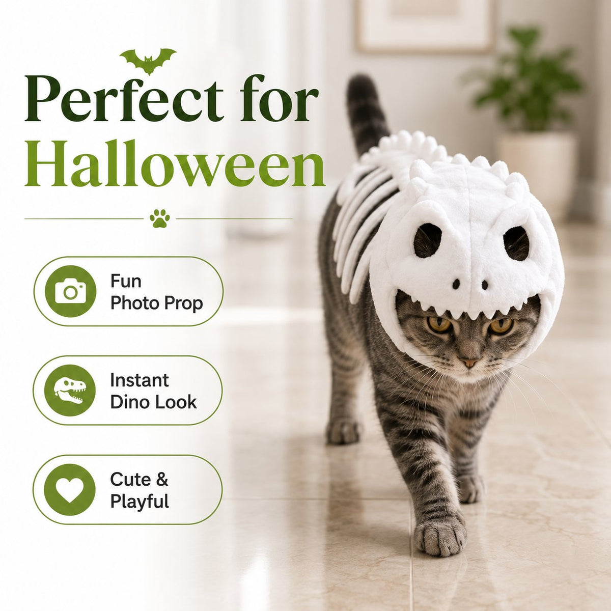 Glow-in-the-Dark Dinosaur Skeleton Cat Costume — Let Your Kitty Roar at Night!