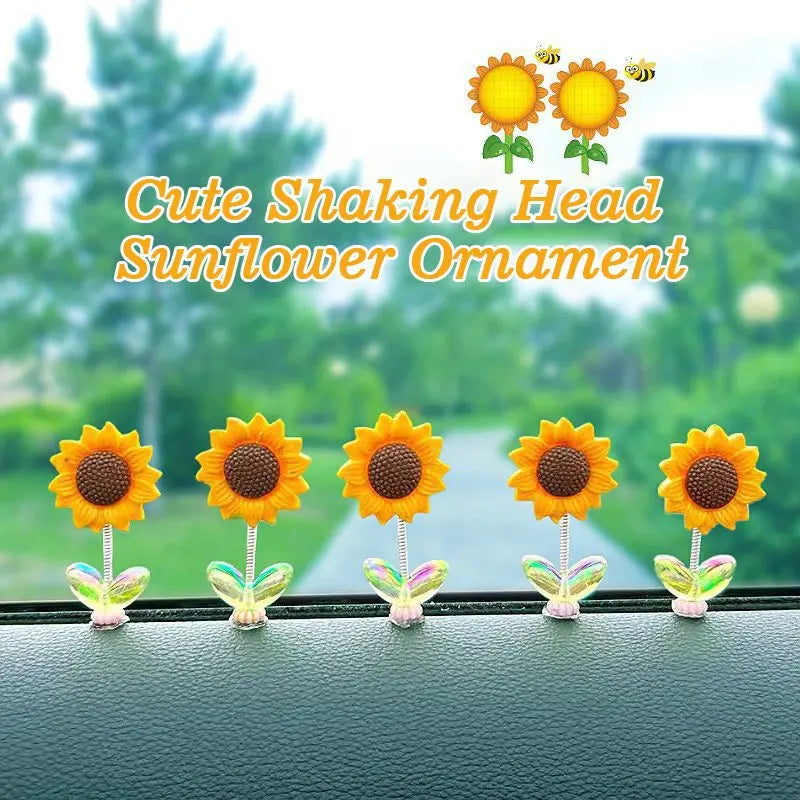 Sunflower Car Dashboard Decoration - Yellow Plastic Bobblehead