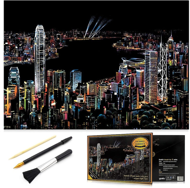 Scratch Painting kits, Craft Art Set, Rainbow Art Painting Paper for Kids Adults