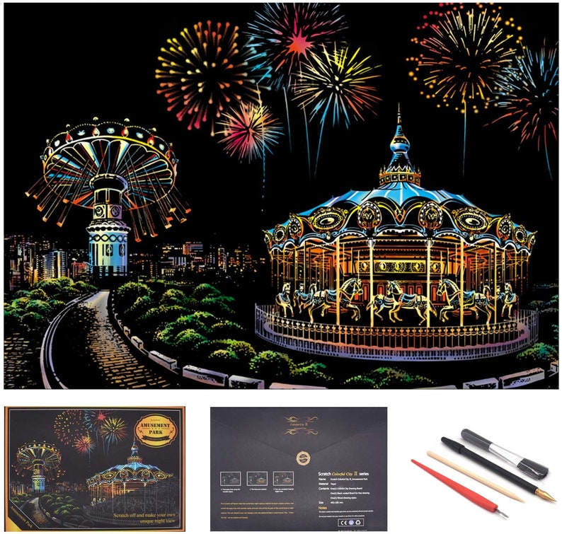 Scratch Painting kits, Craft Art Set, Rainbow Art Painting Paper for Kids Adults