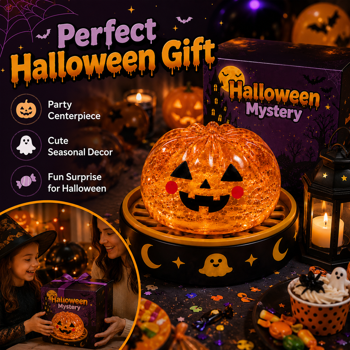 Squishy Glitter Light Up Halloween Pumpkin