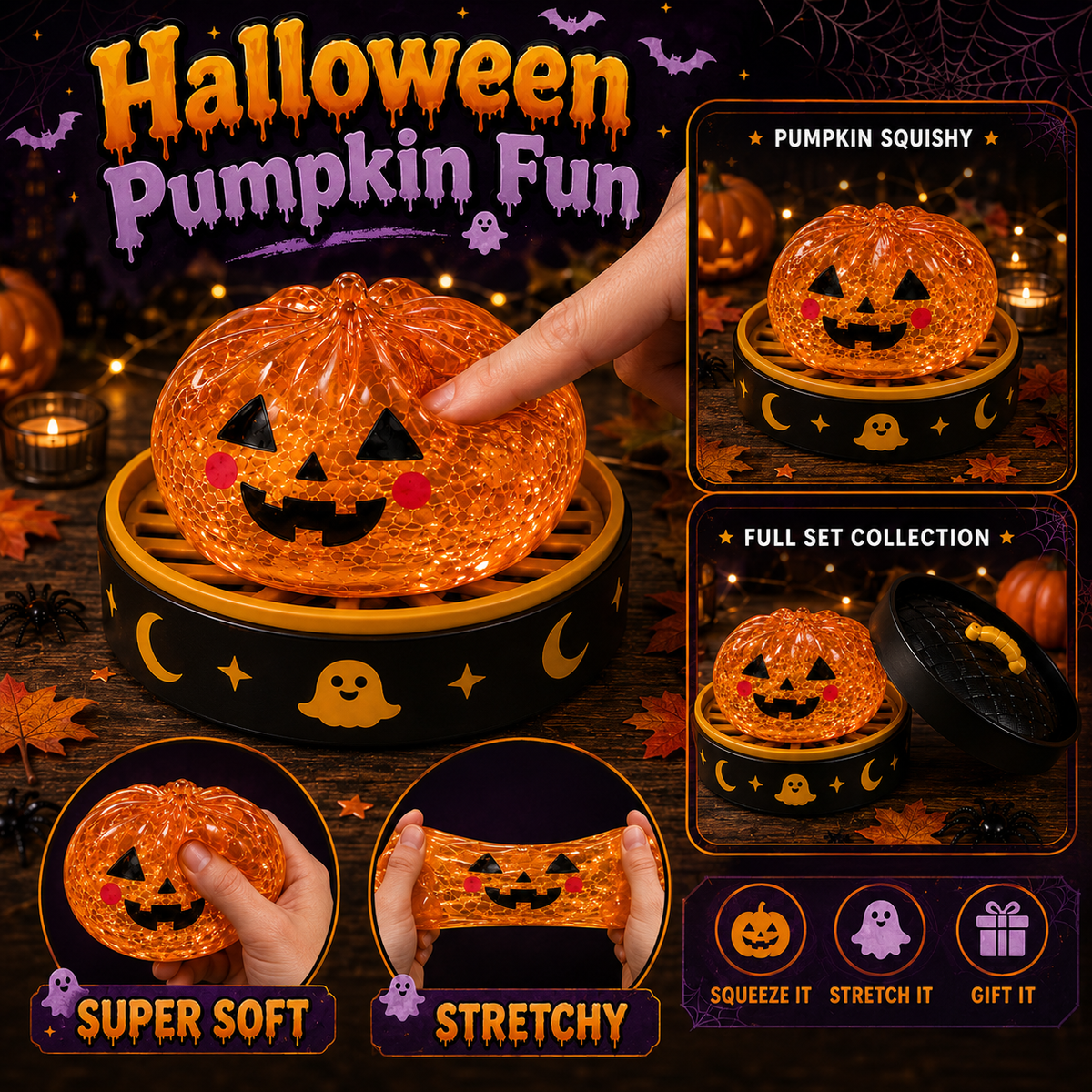 Squishy Glitter Light Up Halloween Pumpkin