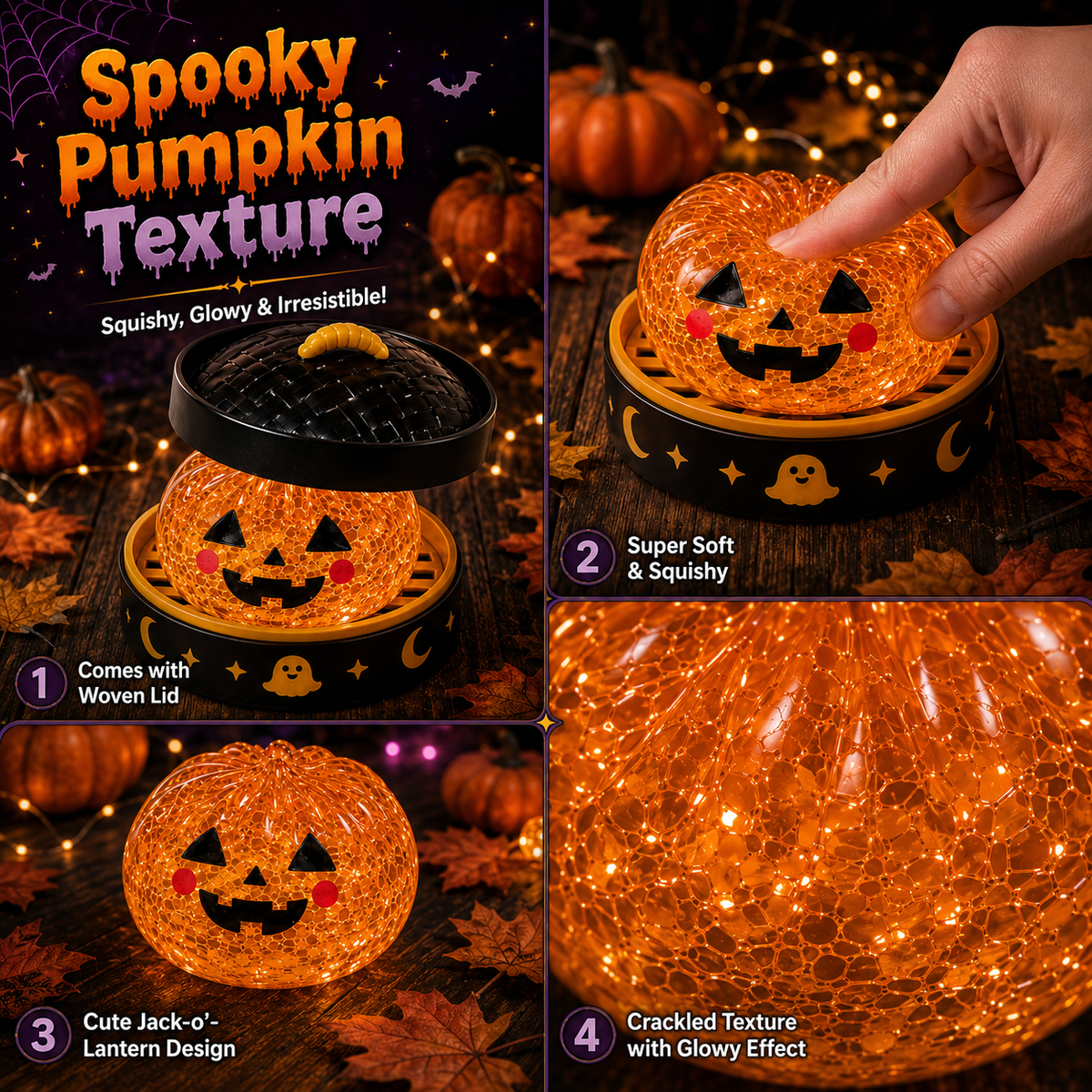 Squishy Glitter Light Up Halloween Pumpkin